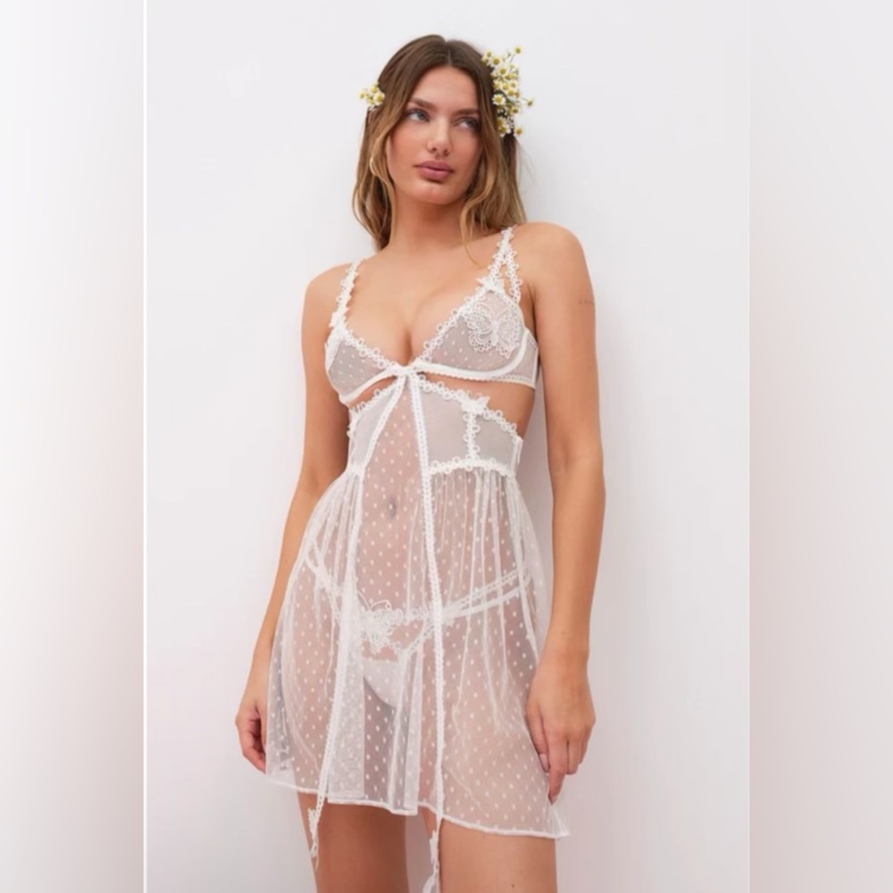 NWT For Love and Lemons Butterfly Applique Slip Dress